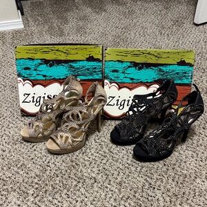 Two Pairs Zigi Soho Women's Strappy Heels - Black and Tan Size 10